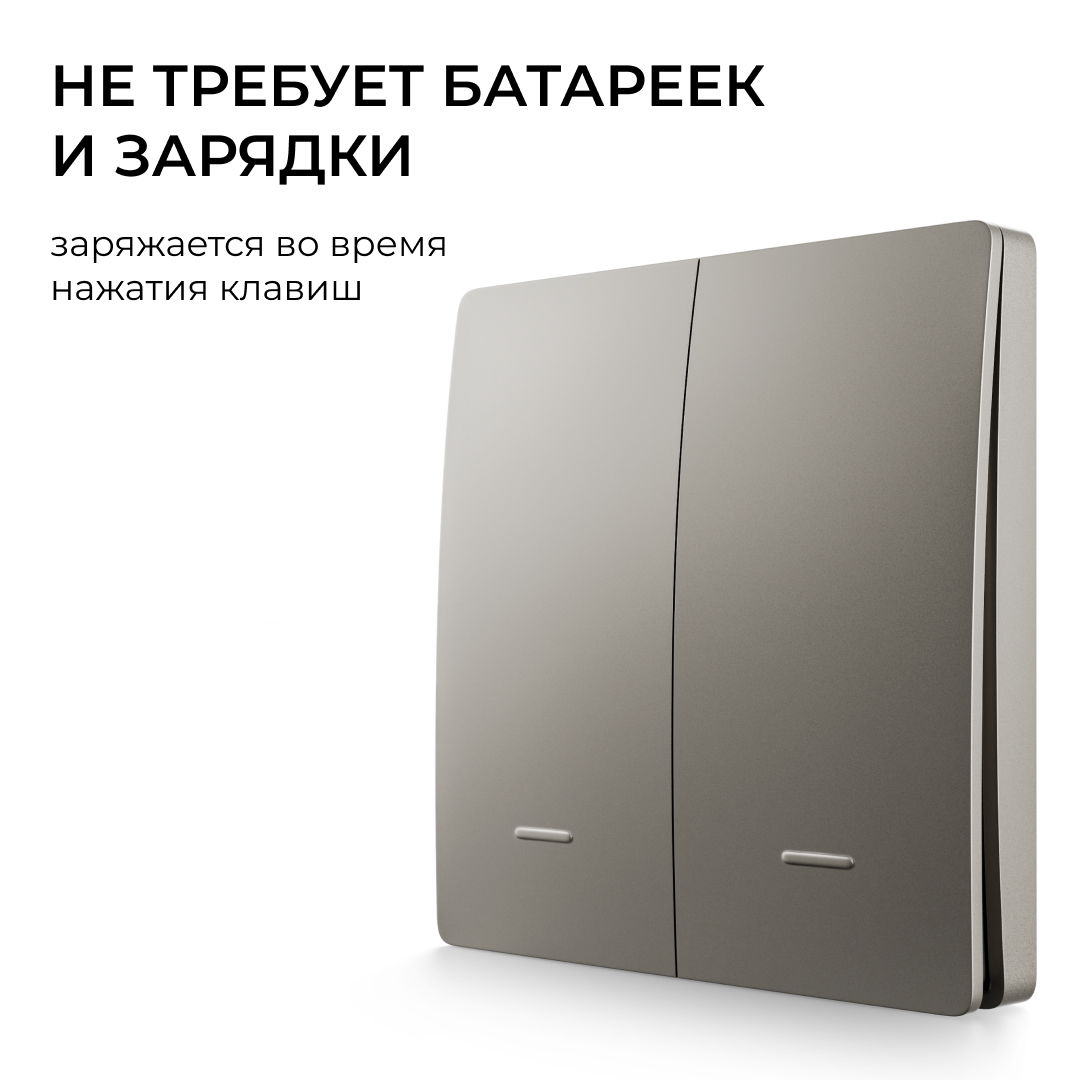 Выключатель кинетический 2кл., IP44, 2,4 ГГц, Smart, сер. Apeyron 04-79