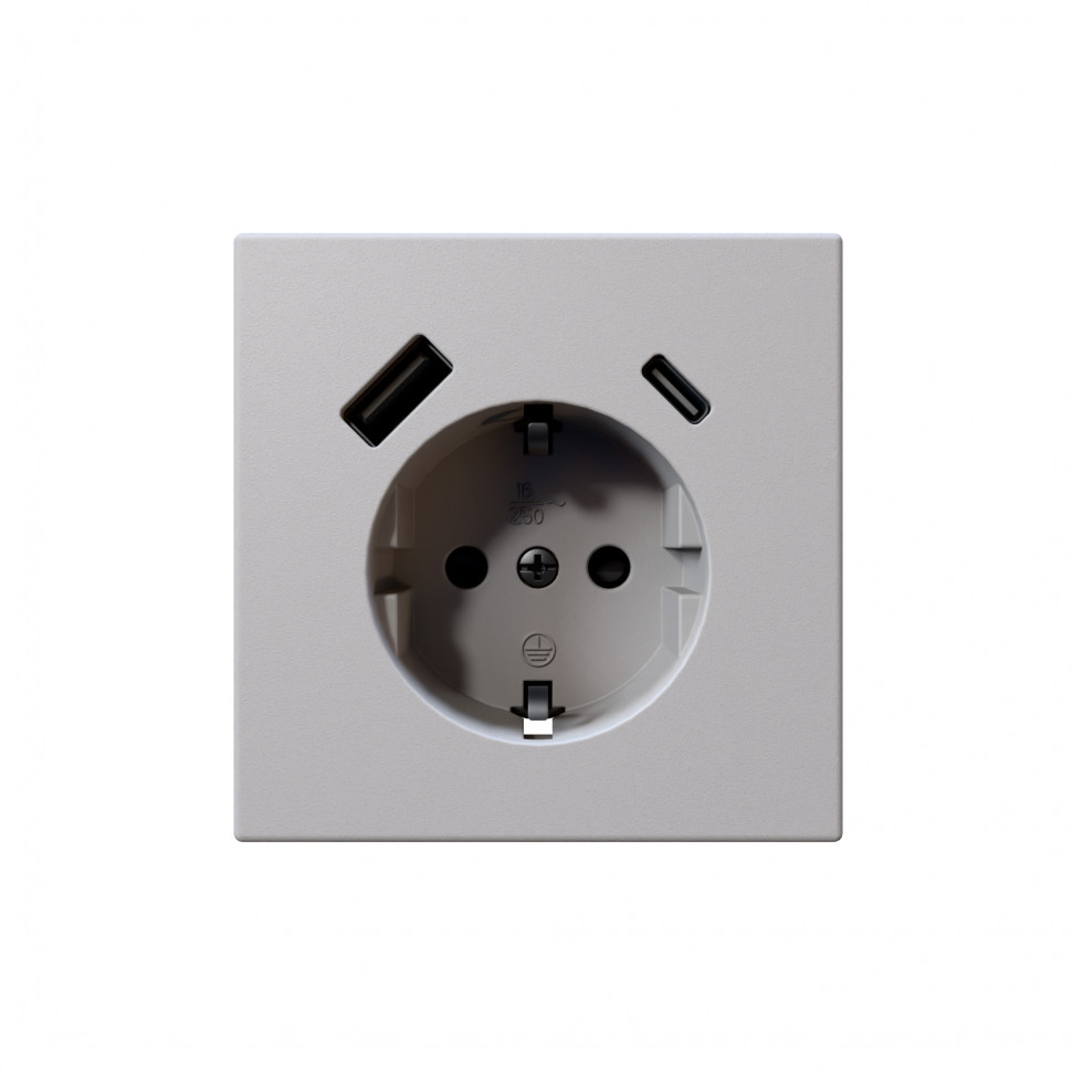Розетка SCHUKO с USB A+C с з/ш 16A 250V~ 2P+T USB 25W, цвет Белый матовый (soft touch) Jasmart FD5501USB-25PWM