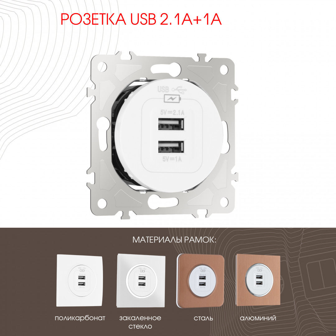 Розетка USB 2.1А+1А Arte Milano 202.46-1.white