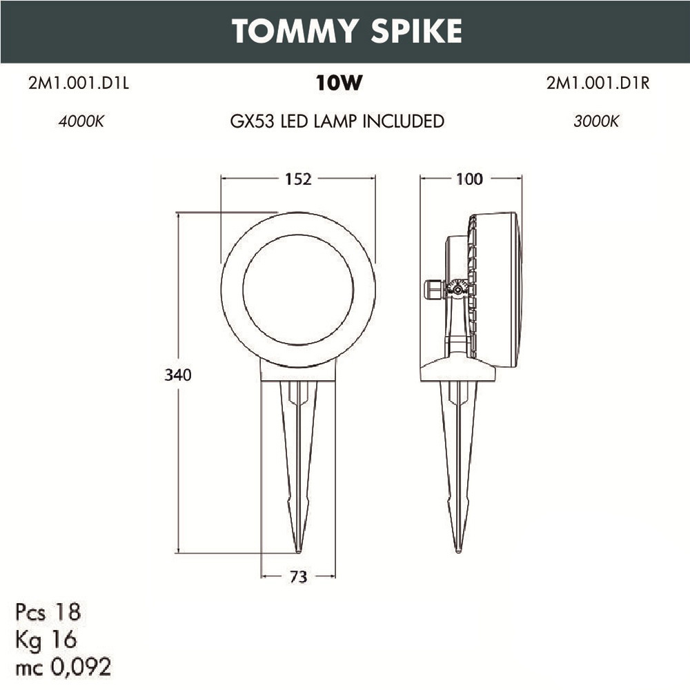Ландшафтный светодиодный светильник Fumagalli Tommy Spike 2M1.001.000.AXD1L