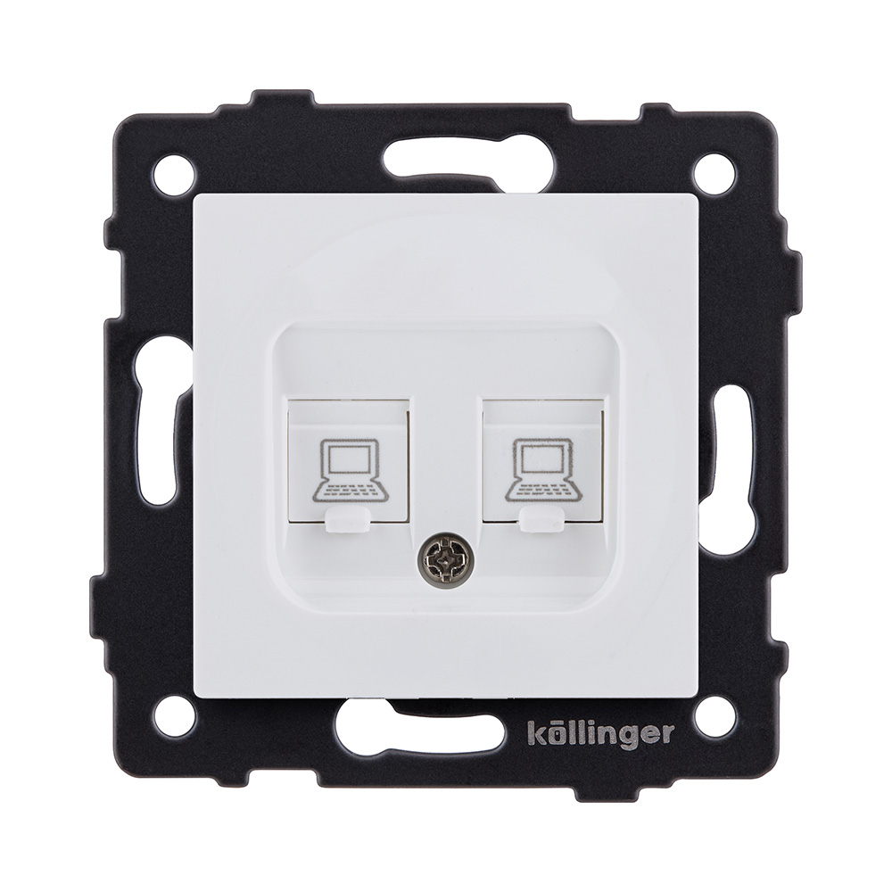 Розетка двойная Ethernet RJ45 Cat.6, белый матовый Kollinger REA-019WM для Aspekt, Eleganz, Reflex