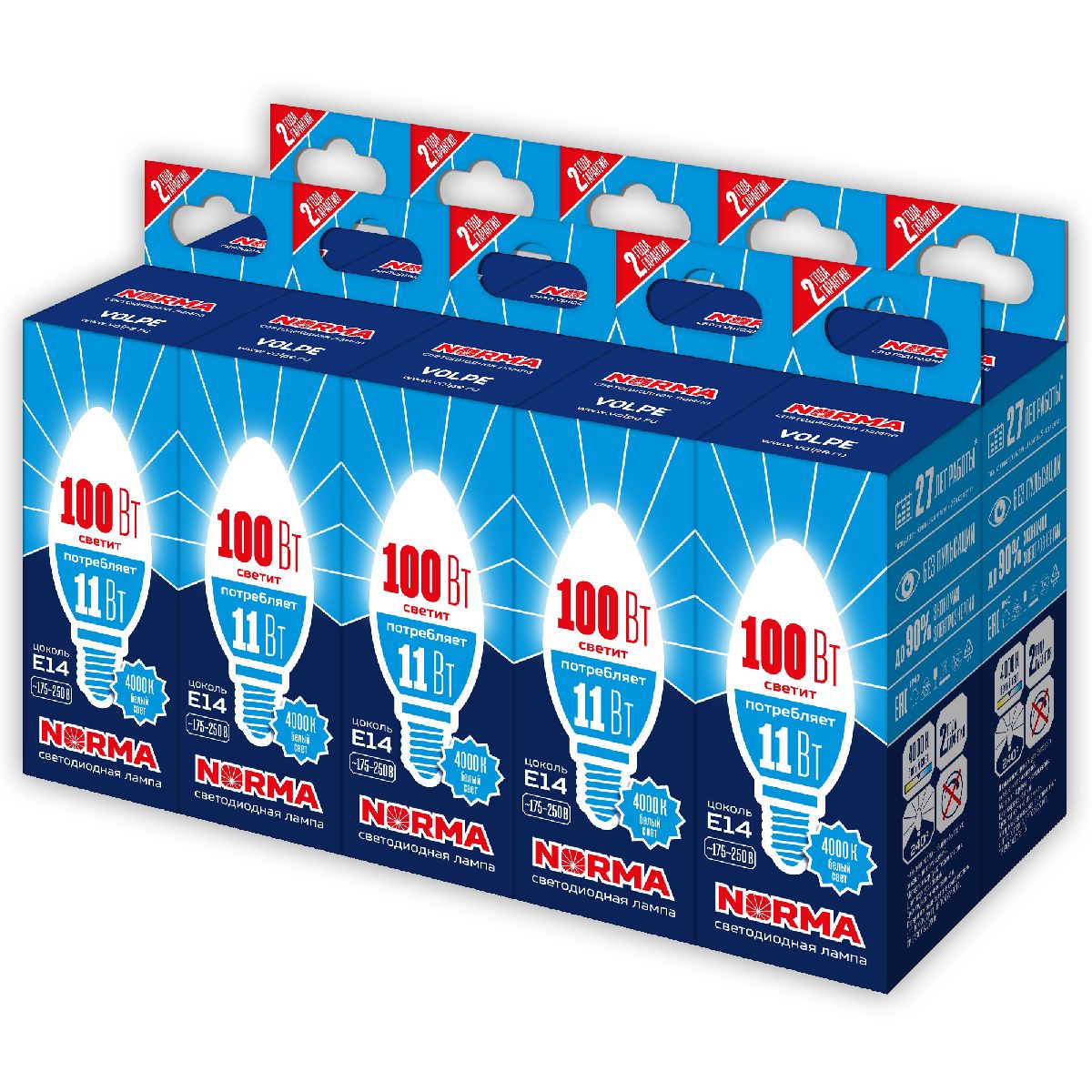 Лампа светодиодная Volpe Norma LED-C37-11W/NW/E14/FR/NR Набор из 10штук UL-00012502