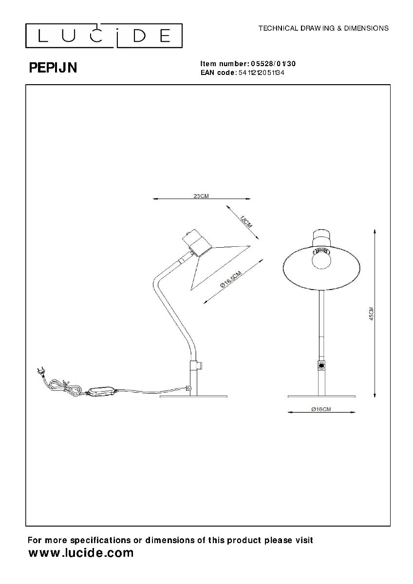 Настольная лампа Lucide Pepijn 05528/01/30