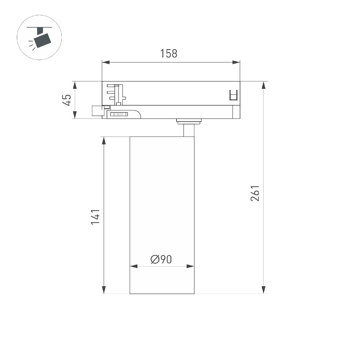 Трековый трехфазный светильник Arlight LGD-GERA-4TR-R90-40W Day4000 (BK, 36 deg, 230V) 055140