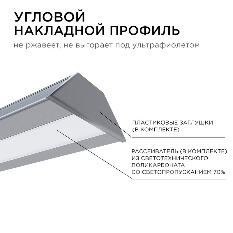 Комплект алюминиевого профиля с рассеивателем Apeyron 08-07-03