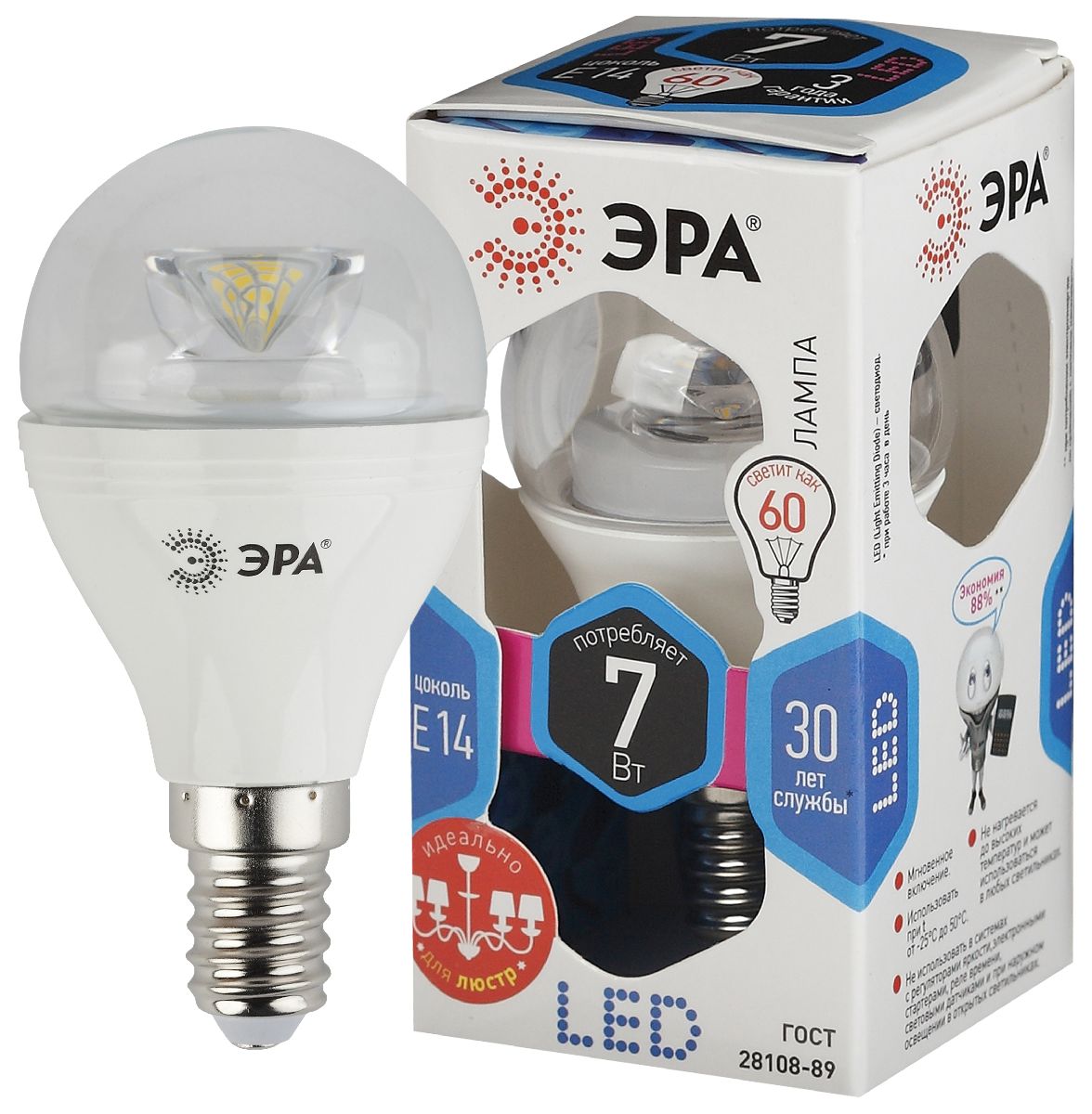 Лампа светодиодная Эра E14 7W 4000K LED P45-7W-840-E14-Clear Б0020552