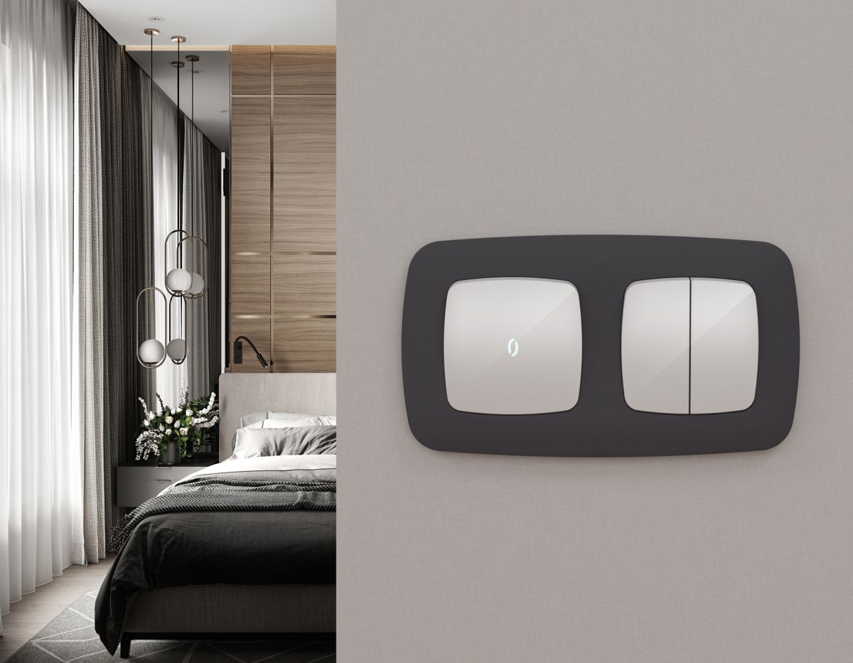 Комплект механизма 2-клавишного перекрестного выключателя Ambrella Volt 10A-250V OMEGA MO403030 Серебро глянец QUANT (OP4030, VM125)