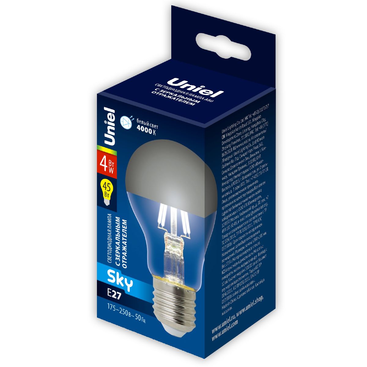 Лампа светодиодная Uniel Sky LED-A60-4W/4000K/E27/CL MIRROR/CHROME PLS02WH UL-00011796