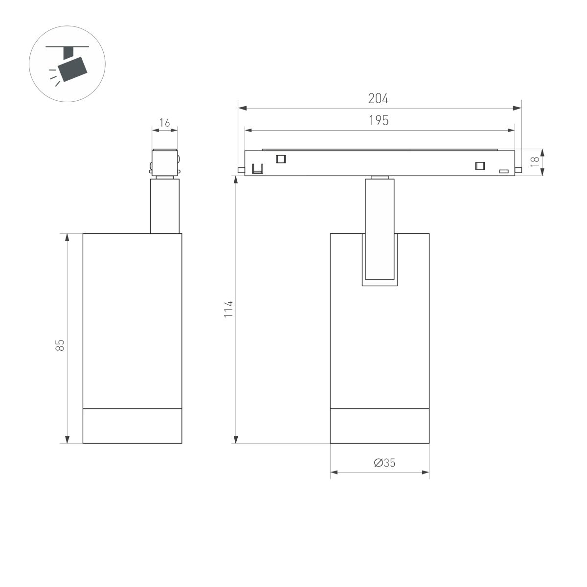 Трековый магнитный светильник Arlight MAG-ORIENT-SPOT-R35-6W Day4000-MIX (Черный, 24 deg, 48V, DALI) (IP20 Металл) 041880(1)