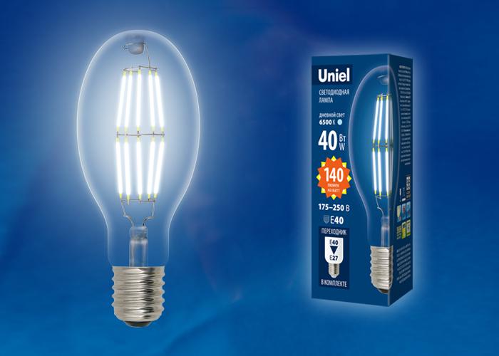 Лампа светодиодная филаментная (UL-00003762) Uniel E40 40W 4000K прозрачная LED-ED90-40W/NW/E40/CL GLP05TR