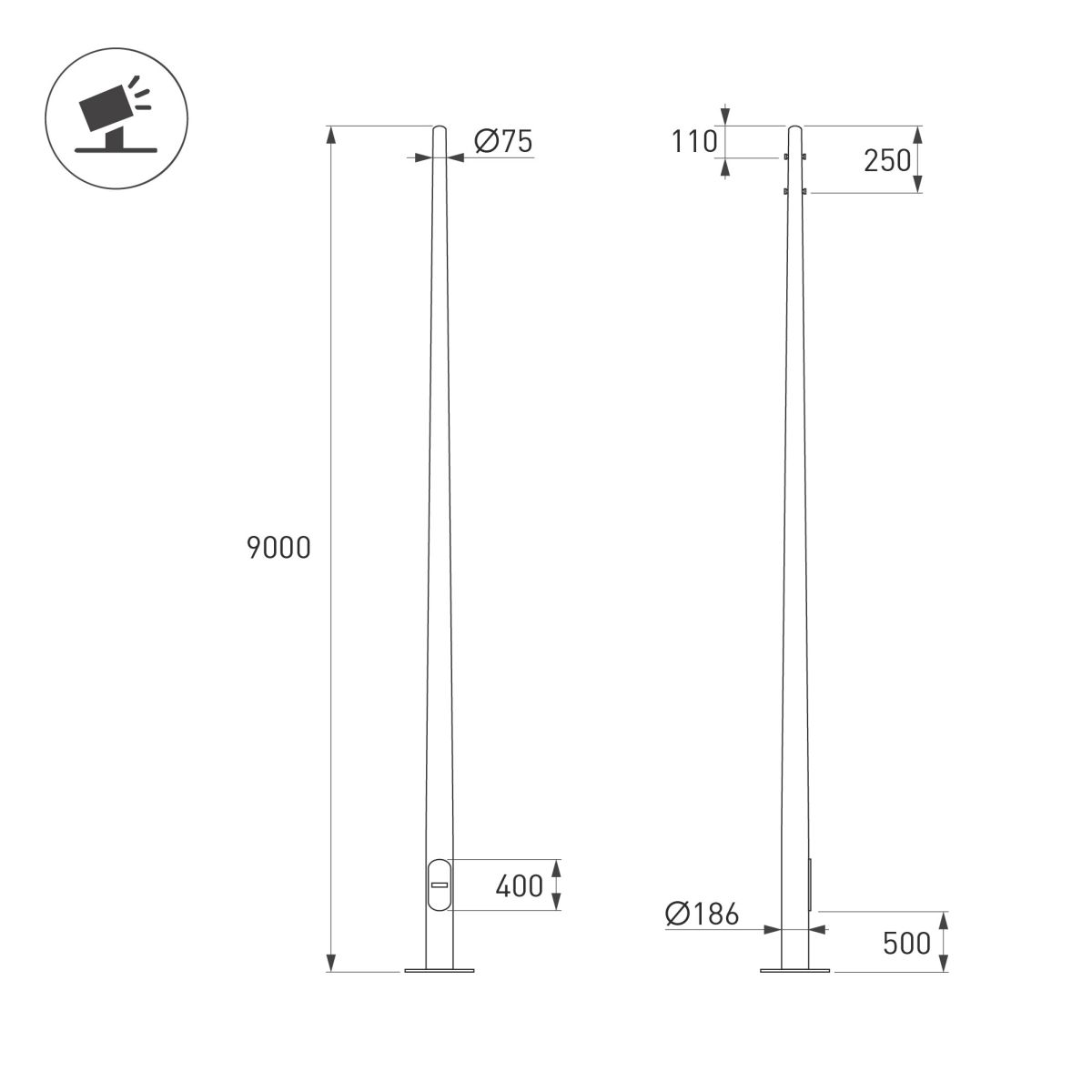 Опора фланцевая Arlight OXOR-OK-D75-L9000 (SL) (Сталь) 061041