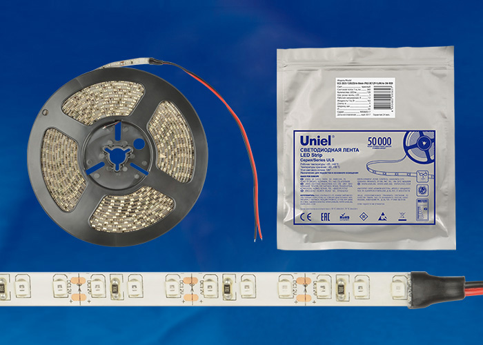 

Светодиодная влагозащищенная лента Uniel (UL-00002250) 9,6W/m 120LED/m 2835SMD красный 5M ULS-2835-120LED/m-8mm-IP65-DC12V-9,6W/m-5M-RED