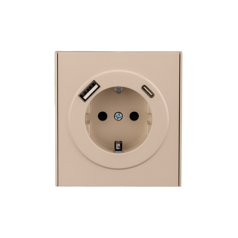 Розетка STRONG 1-ая с/з с/у з/ш 16А с USB A+C быстрой зарядки 5В/3А шелк KRANZ KR-78-0704-8