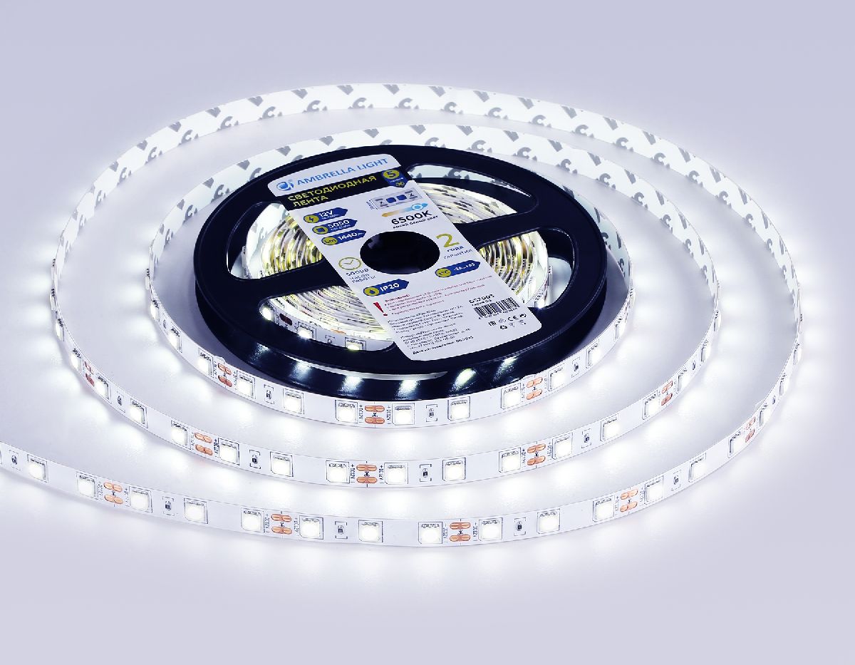 Светодиодная лента Ambrella Light LED Strip 12В 5050 14,4Вт/м 6500K 5м IP20 GS2003