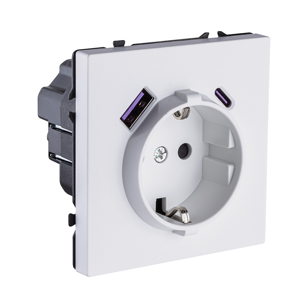 Розетка штепсельная SCHUKO 16A/250 В с USB A+C 20W, белый глянцевый Kollinger Eclipse EC-016WG