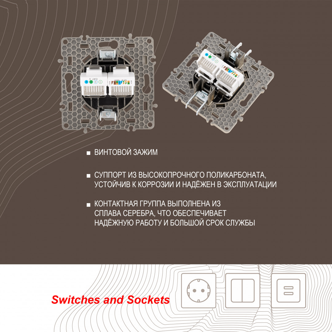 Розетка телефонная RJ11 + компьютерная RJ45 Arte Milano 217.44-1.shampan