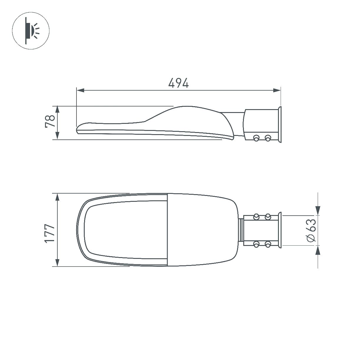 Уличный консольный светильник Arlight OXOR-TURI-494х177-40W Warm3000 (GR, 144x75 deg, 230V) 053600