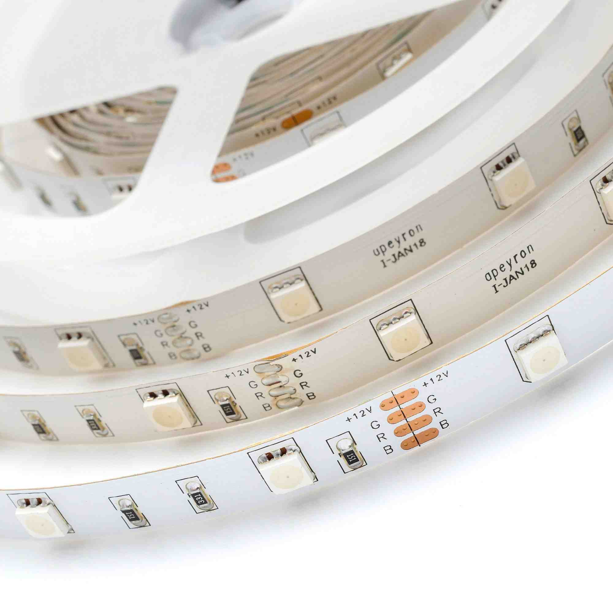 Светодиодная лента Apeyron 12В СТ 7,2Вт/м smd5050 30д/м IP20 5м RGB 38BL в Москве