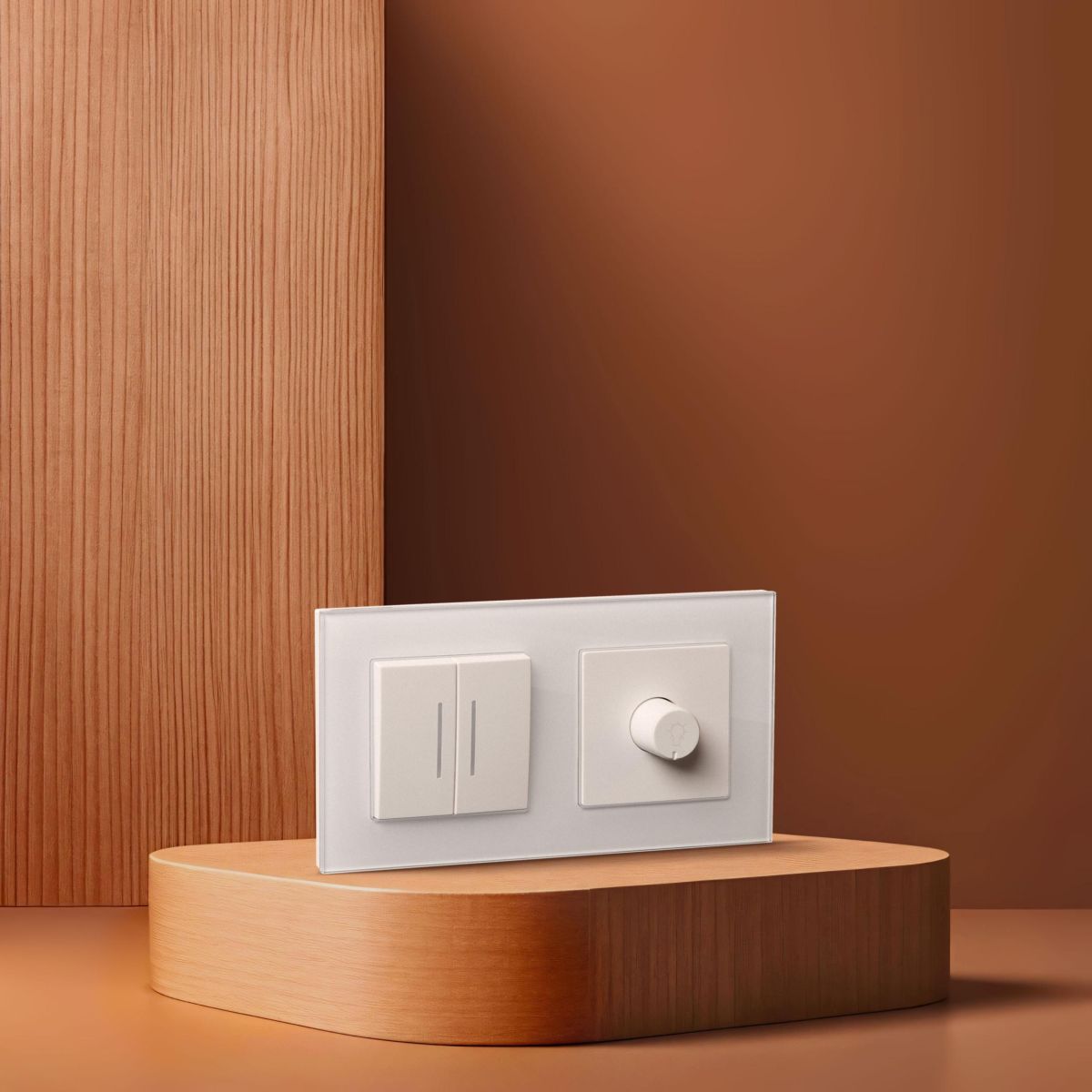 Выключатель 2-клавишный проходной 10А/250В с LED подсветкой, белый Kollinger Asthetik AS-011WH