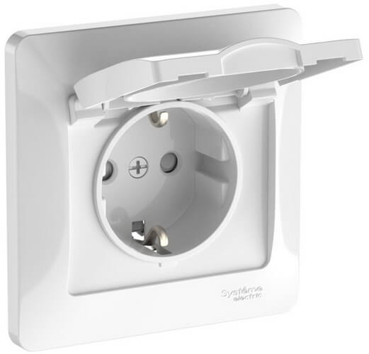 Розетка с зазем. со шторк. с крышк., 16А, IP20, в сборе, быстрозажим. клем. Systeme Electric Glossa Белый GSL000146S