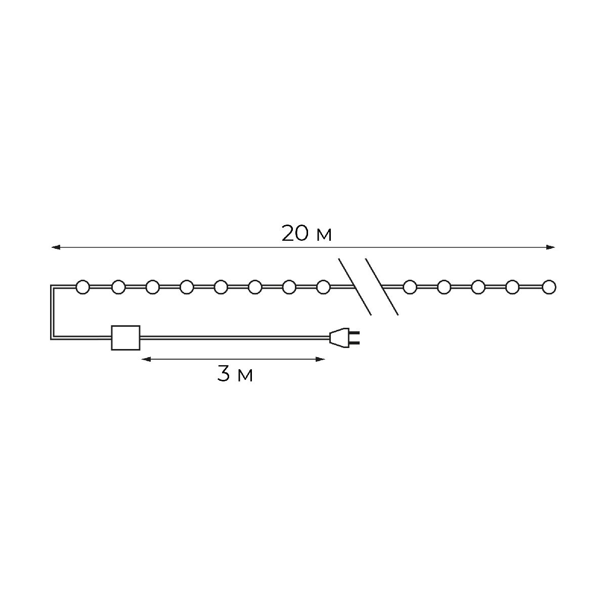 Гирлянда Роса Uniel ULD-S2000-200/DGA WARM WHITE IP20 DEW UL-00012079