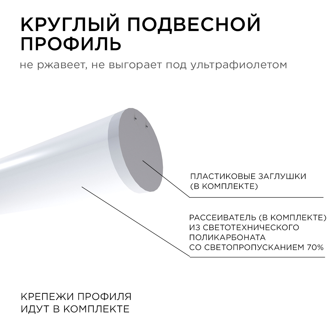 Профиль круглый уподвесной Apeyron ширина ленты до 30мм (рассеиватель, заглушки - 2шт, крепеж - 4шт) 08-40