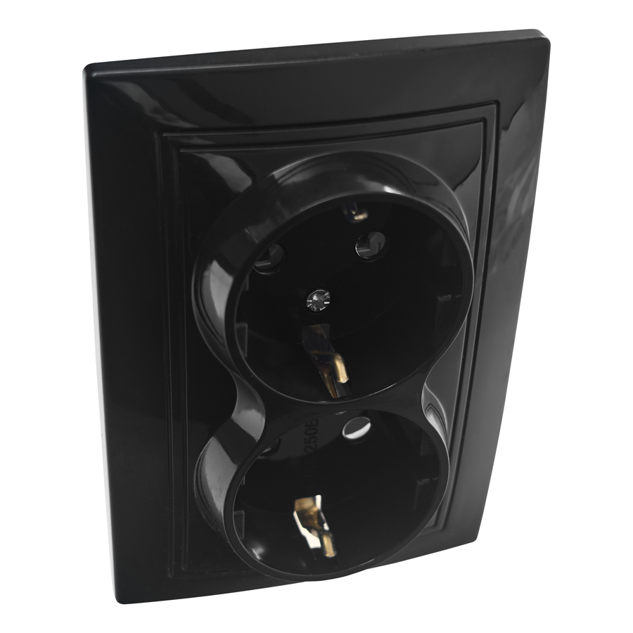 Розетка 2П+З двойная скрытой установки 16А 250В IP20, черная (керамика) 