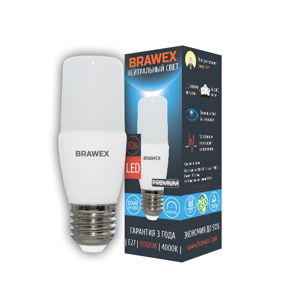 Лампа светодиодная Brawex колба матовая E27 10Вт 4000K 5307A-T7A-10N