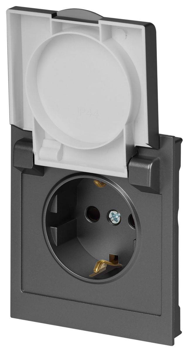 Розетка Эра Arktik 16-2103-06 с заземлением 2P+E Schuko со шторками с крышкой 16А-250В графит Б0070439