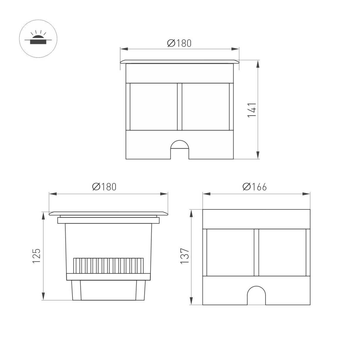 Ландшафтный светильник Arlight LTD-DAFNA-GROUND-R180-25W Day4000 (SL, 45 deg, 230V) (IP67 Металл) 061208