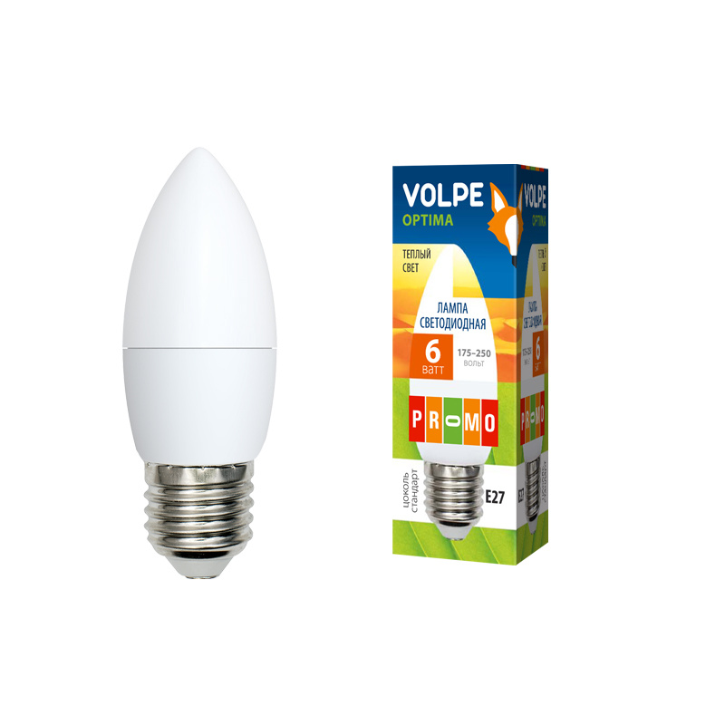 Лампа светодиодная (UL-00001066) Volpe E27 6W 3000K матовая LED-C37-6W/WW/E27/FR/O