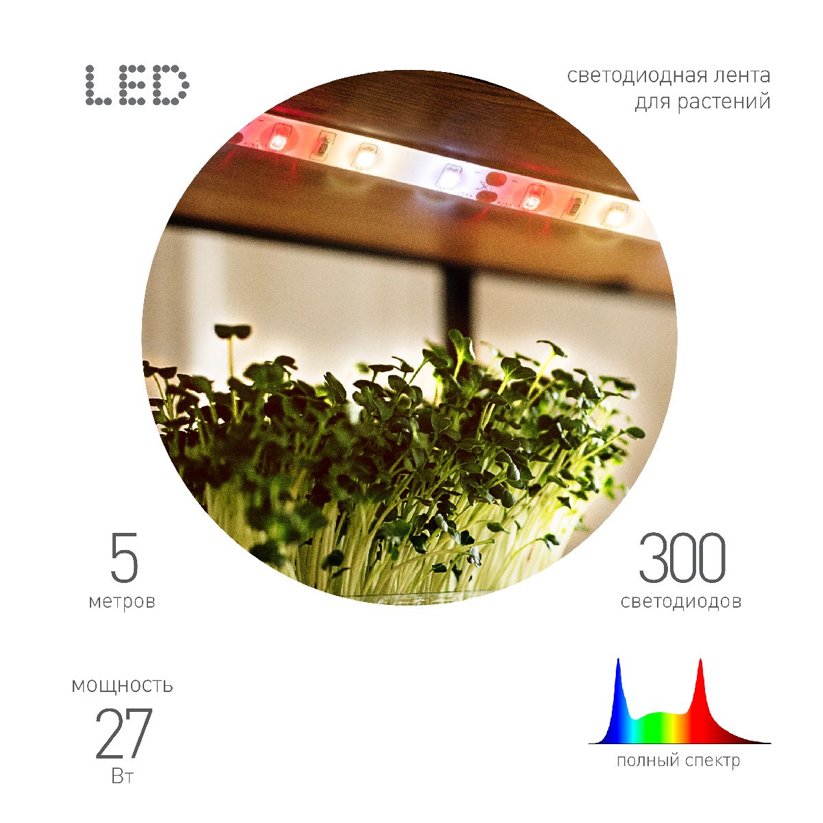 Светодиодная лента для растений Эра FITO-Strip Light-Rа90-300LED-5m-12V-IP65 4000K Б0064591
