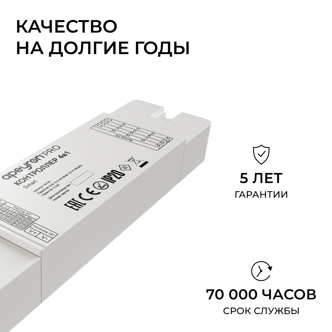 Контроллер 4в1 + Tuya 12В/24В 288Вт/576Вт 6А IP20 24GHz Apeyron 04-94