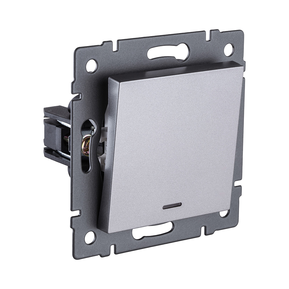 Выключатель 1-клавишный перекрестный 10А/250В с LED подсветкой, серый Kollinger REA-S-015GY для Aspekt, Eleganz, Reflex