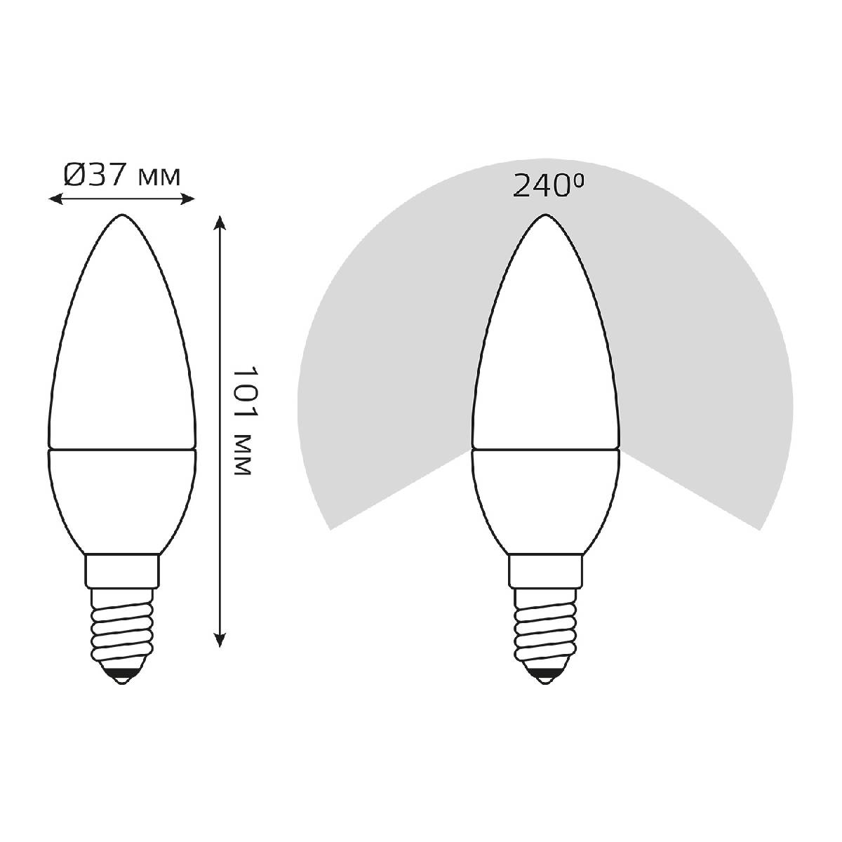 Лампа светодиодная Gauss E14 8W 6500K свеча матовая 33138