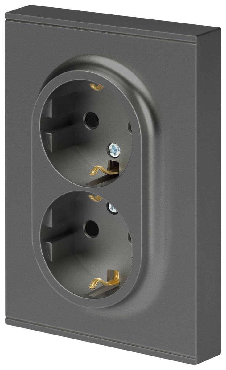 Розетка Эра Arktik 16-2104-06 двойная с заземлением 2X2P+E Schuko 16А-250В графит Б0070449