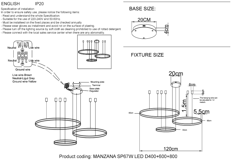 Подвесной светодиодный светильник Crystal Lux MANZANA SP67W LED D400+600+800 BLACK