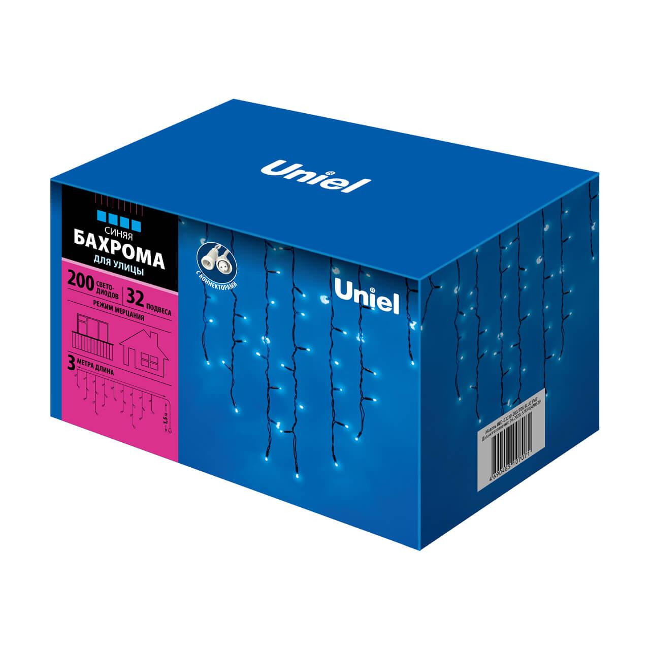Уличная светодиодная гирлянда Uniel бахрома (UL-00003932) синий ULD-B3010-200/TBK Blue IP67