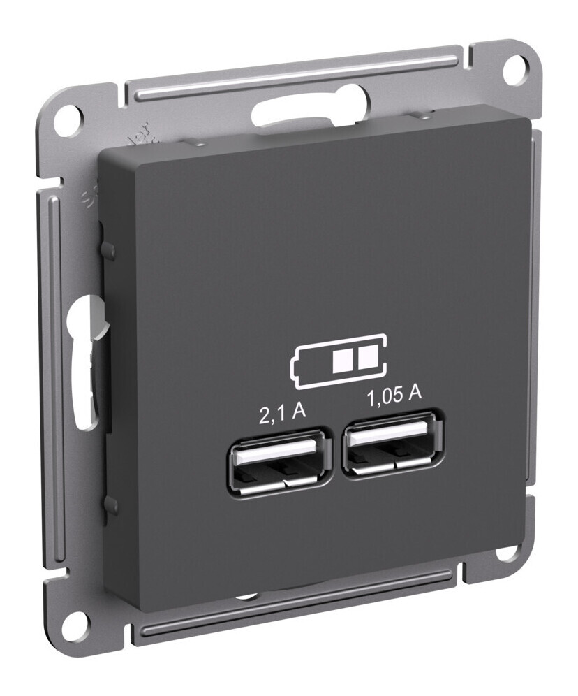 Розетка USB A+A, 5В/2,1 А, 2х5В/1,05 А, механизм Systeme Electric AtlasDesign Базальт ATN001433