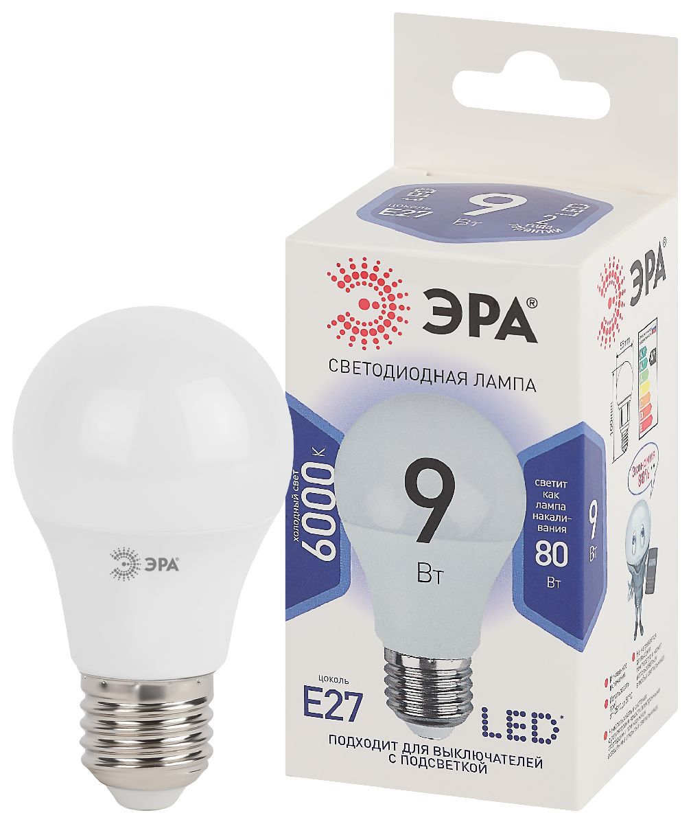 Лампа светодиодная Эра E27 9W 6000K LED A60-9W-860-E27 Б0032248