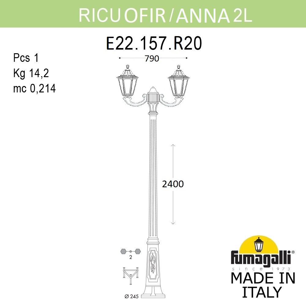 Садово-парковый светильник Fumagalli RICU OFIR/ANNA 2L. E22.157.R20.AXE27