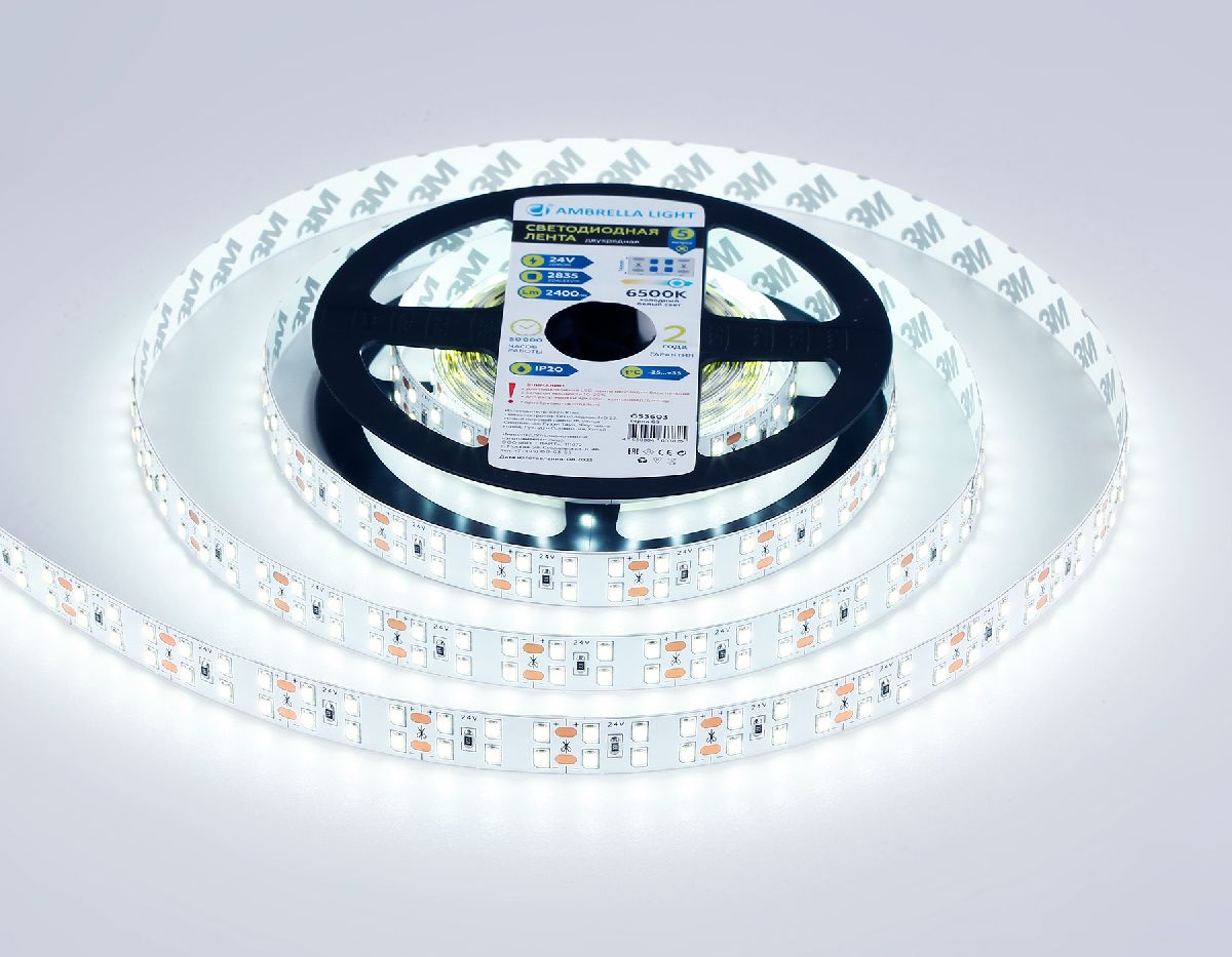 Светодиодная лента двухрядная Ambrella Light LED Strip 24В 2835 20Вт/м 6500K 5м IP20 GS3603