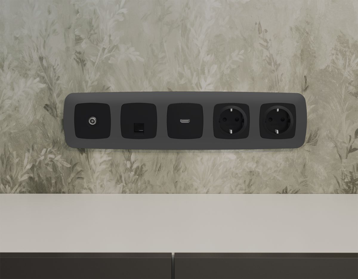 Комплект механизма компьютерной розетки Ambrella Volt RJ-45 (8P8C) CAT6A экранированной с автоматической защитной шторкой OMEGA MO812005 Черный матовый QUANT (OP8120, VM185)