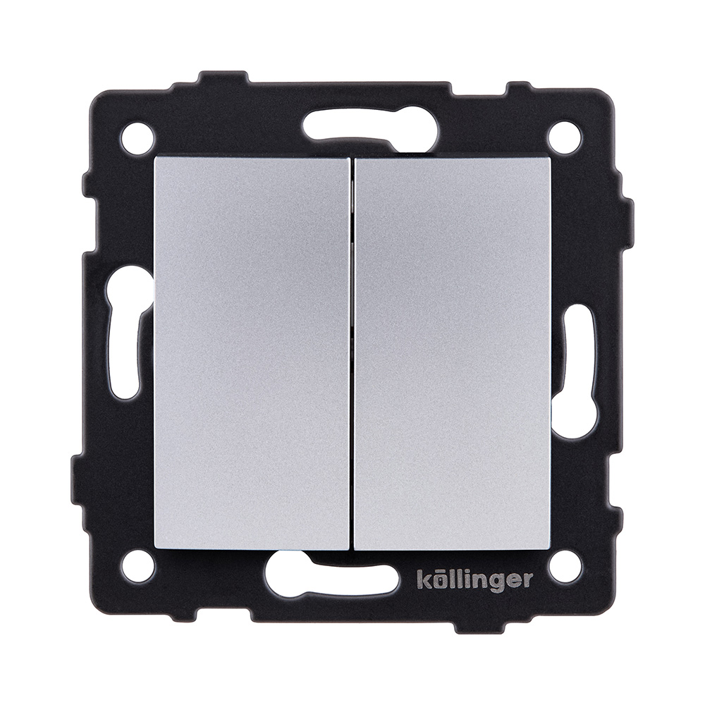 Выключатель кнопочный 2-клавишный 10А/250В, изогнутый, серый Kollinger REA-R-011GY для Aspekt, Eleganz, Reflex