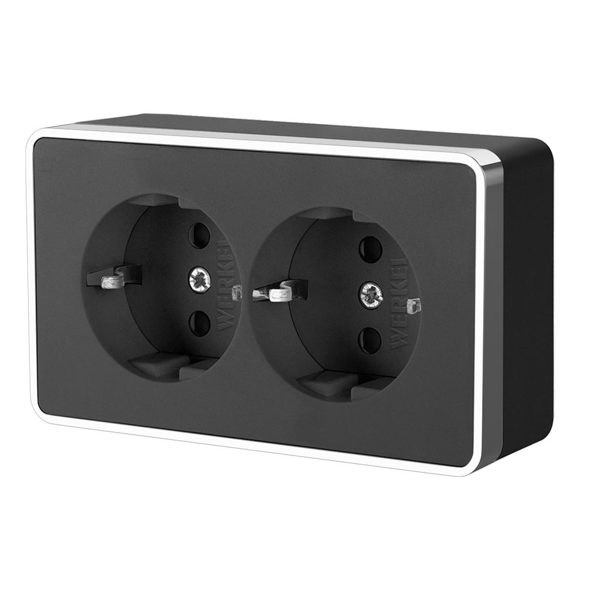 Розетка двойная с заземлением Werkel Gallant черный/хром W5072135 4690389164705
