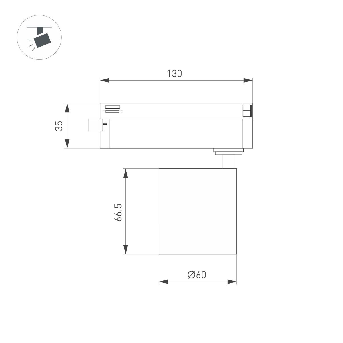 Трековый однофазный светильник Arlight LGD-DYKE-2TR-R60-8W Warm3000 (BK, 38 deg, 230V) 052260