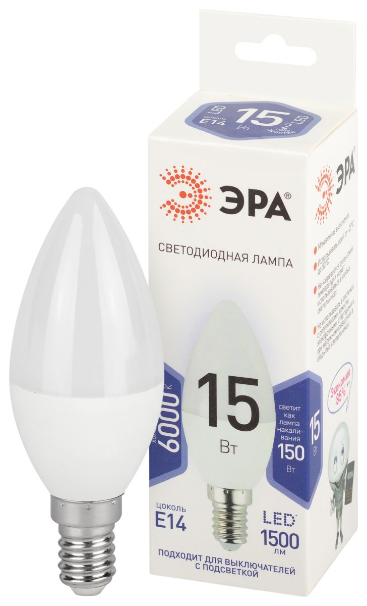 Лампа светодиодная Эра STD LED B35-15W-860-E14 6500K свеча