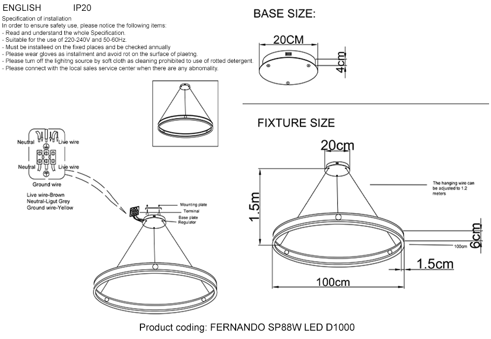 Подвесной светодиодный светильник Crystal Lux FERNANDO SP88W LED D1000 BLACK/GOLD
