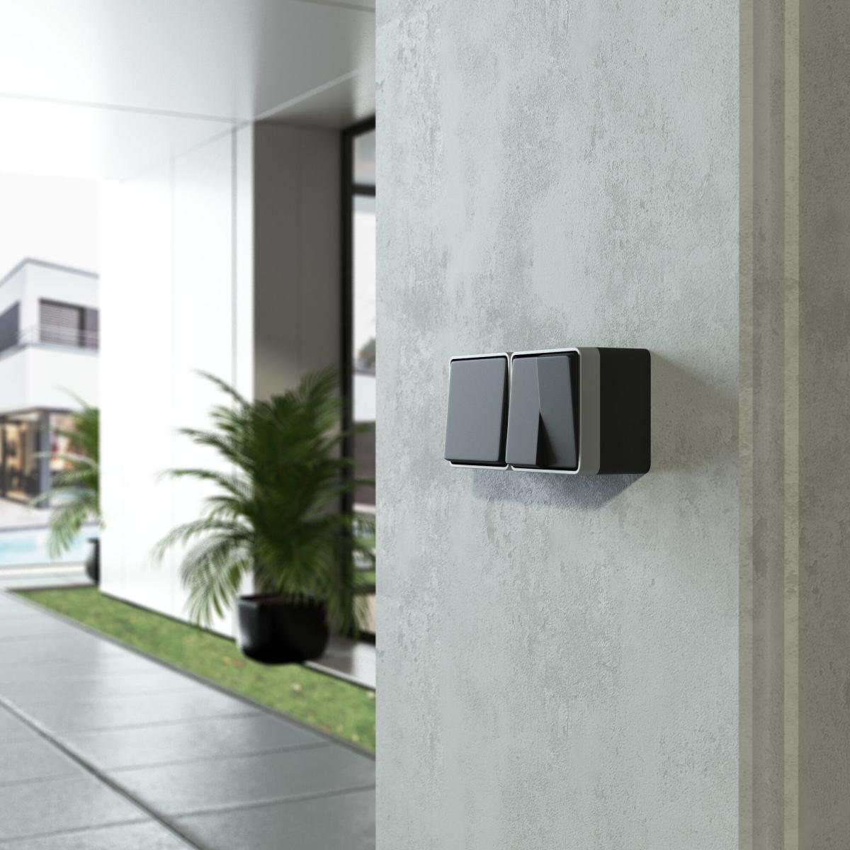 Выключатель двухклавишный влагозащищенный Werkel Gallant (черный с серебром) W5020234 4690389164279 a051156