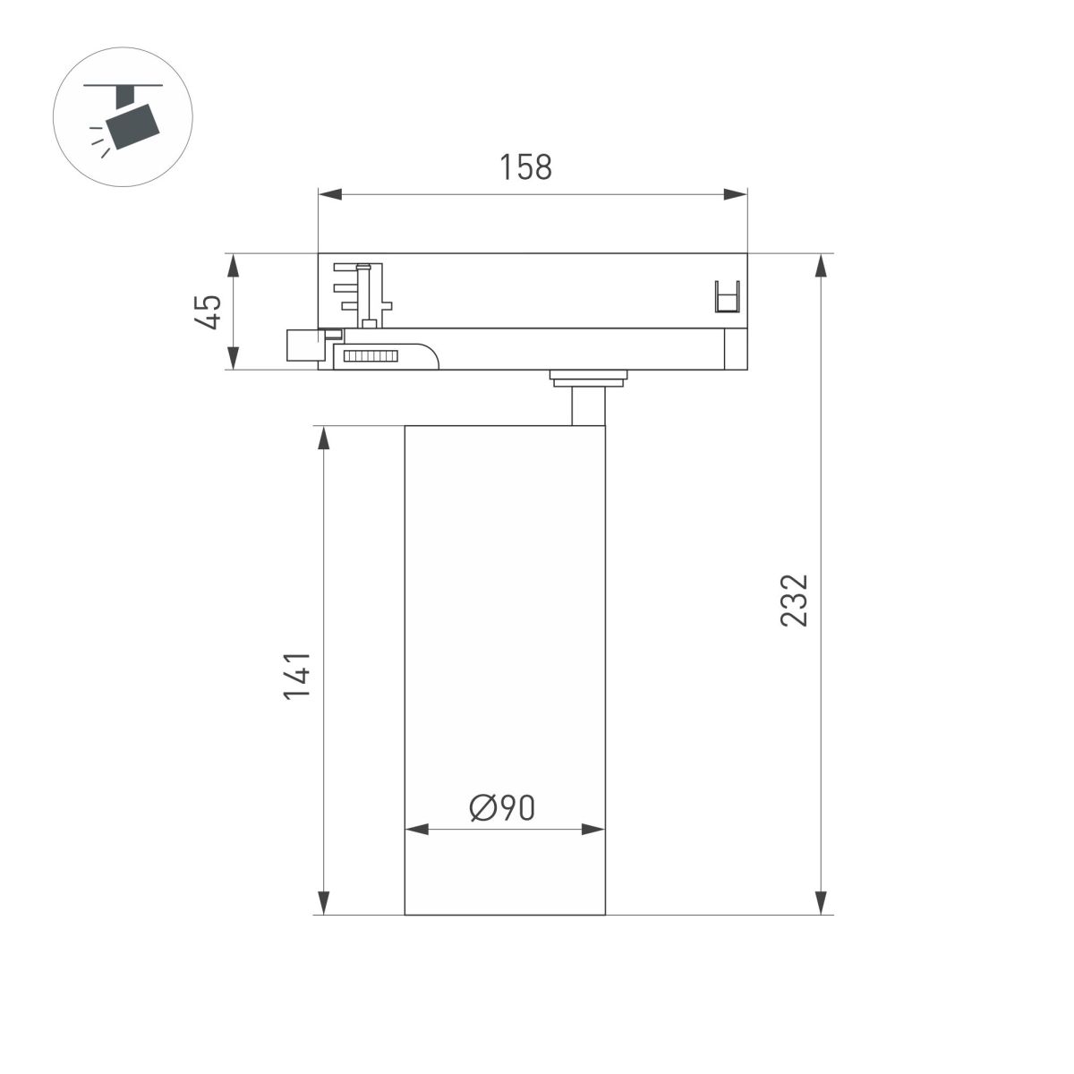 Трековый трехфазный светильник Arlight LGD-GERA-4TR-R90-30W Warm SP2900-Meat (BK, 36 deg, 230V) (IP20 Металл) 060067